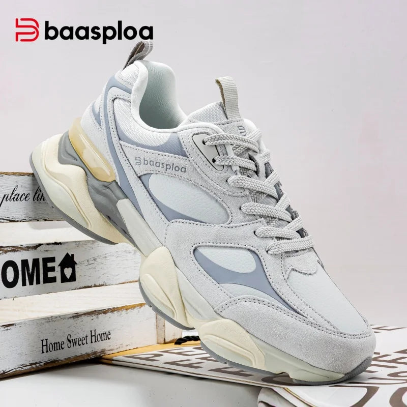Men Walking Shoes Comfort Leather Upper Casual Chunky Sneakers W3216