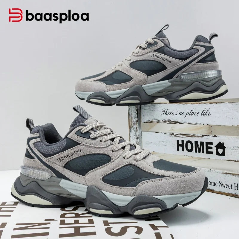 Men Walking Shoes Comfort Leather Upper Casual Chunky Sneakers W3216