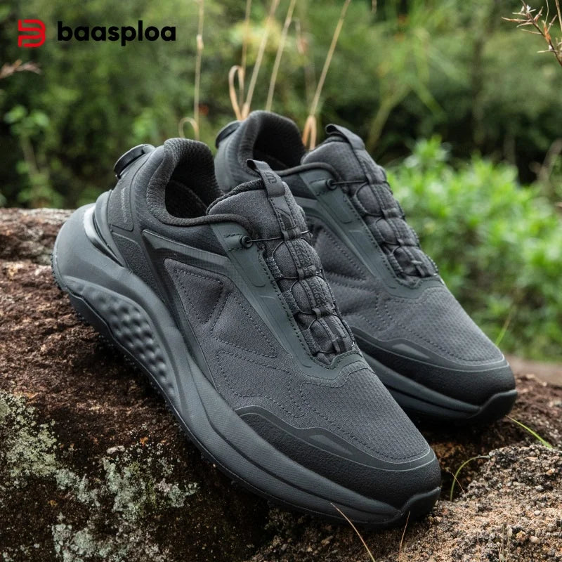 Baasploa Men Hiking Shoes Rotating Button Outdoor Sneakers Trail Running Shoes W3126