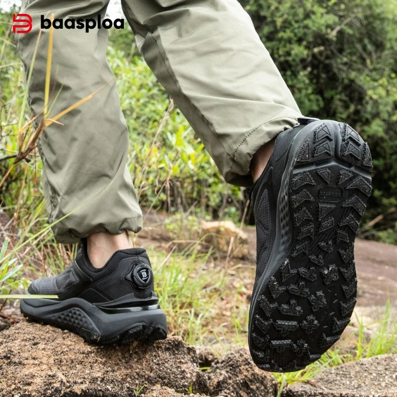Baasploa Men Hiking Shoes Rotating Button Outdoor Sneakers Trail Running Shoes W3126