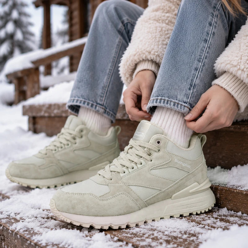 Women Snow Boots Winter Plush Warm Cotton Leather Walking Shoes H7059